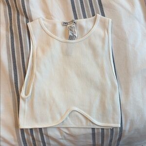 Zara Cream Ribbed Crop Top